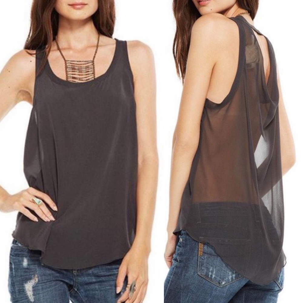 NWT Chaser Semi-Sheer Drape‎ Back Tank Silk/Chiffon